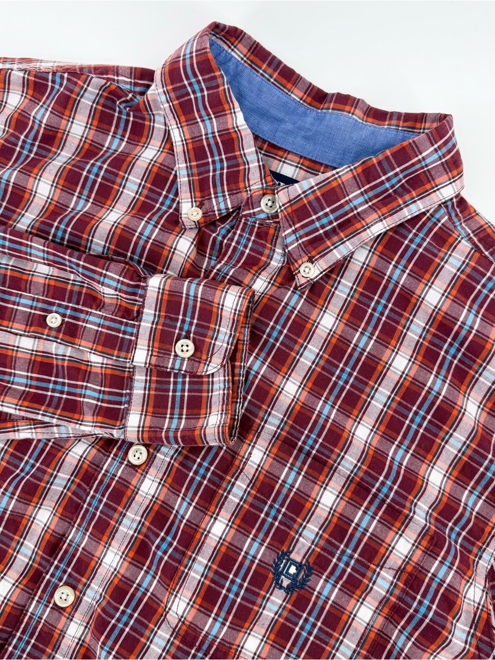 Chaps Mens Size M Plaid Button Down Shirt Long Sleeve Burgundy Wine Red Cotton